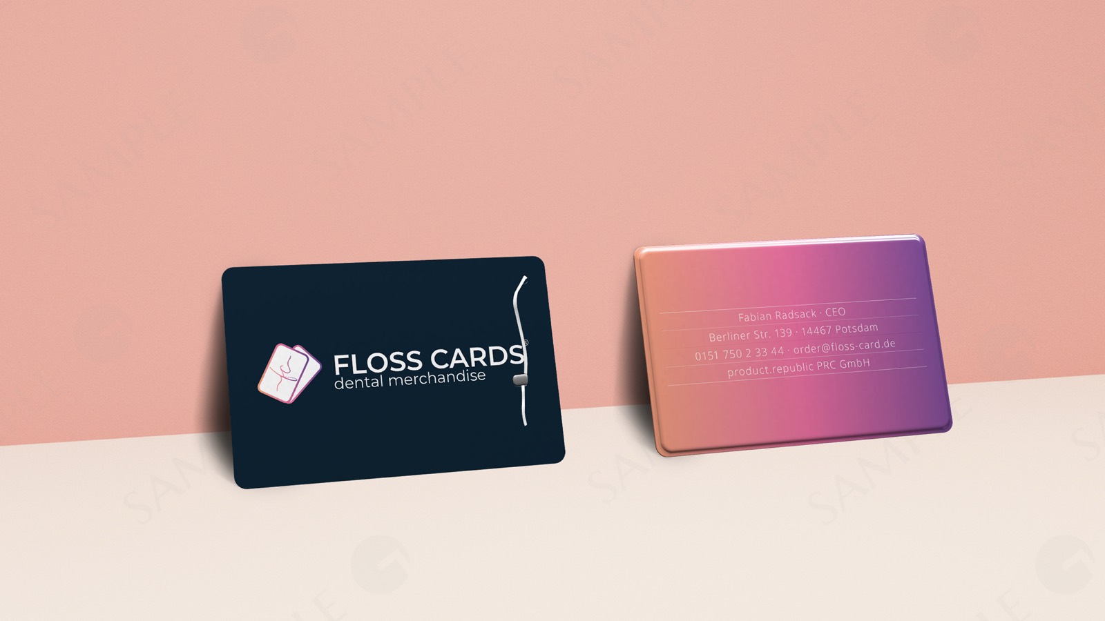 Floss Cards® — Visitenkarte mit 10 m Zahnseide, Produktansicht